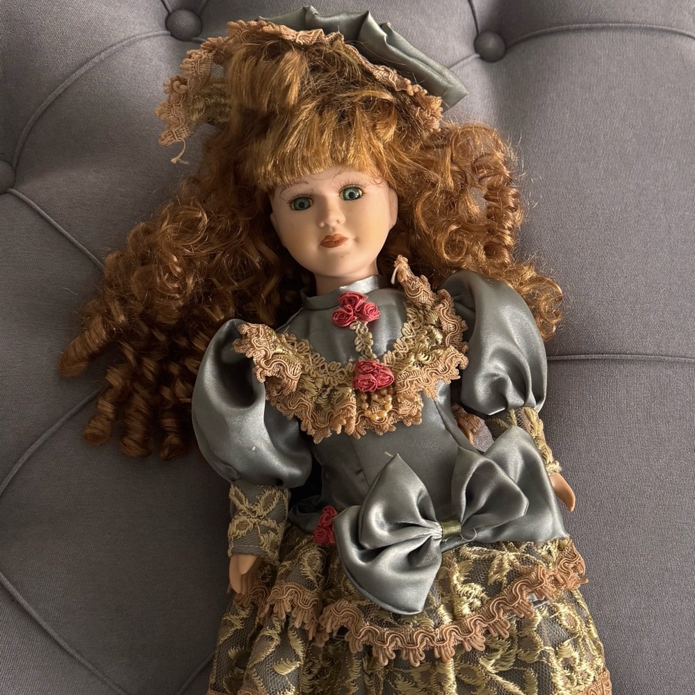 Vintage Victorian bisque doll red head and blue eyes